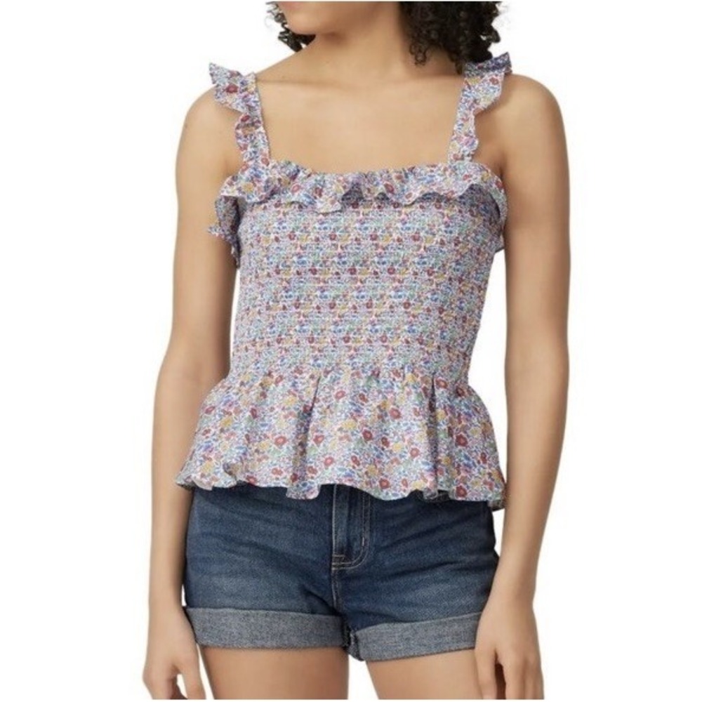 J Crew X Liberty Fabric Richmond Smocked Sleeveless Floral Top Ruffle Size XS